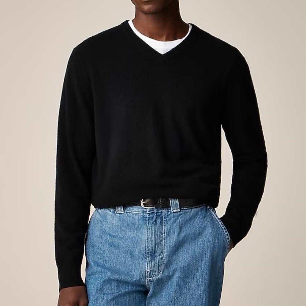 J. Crew Merino Wool‎ V-Neck Long Sleeve Black XL